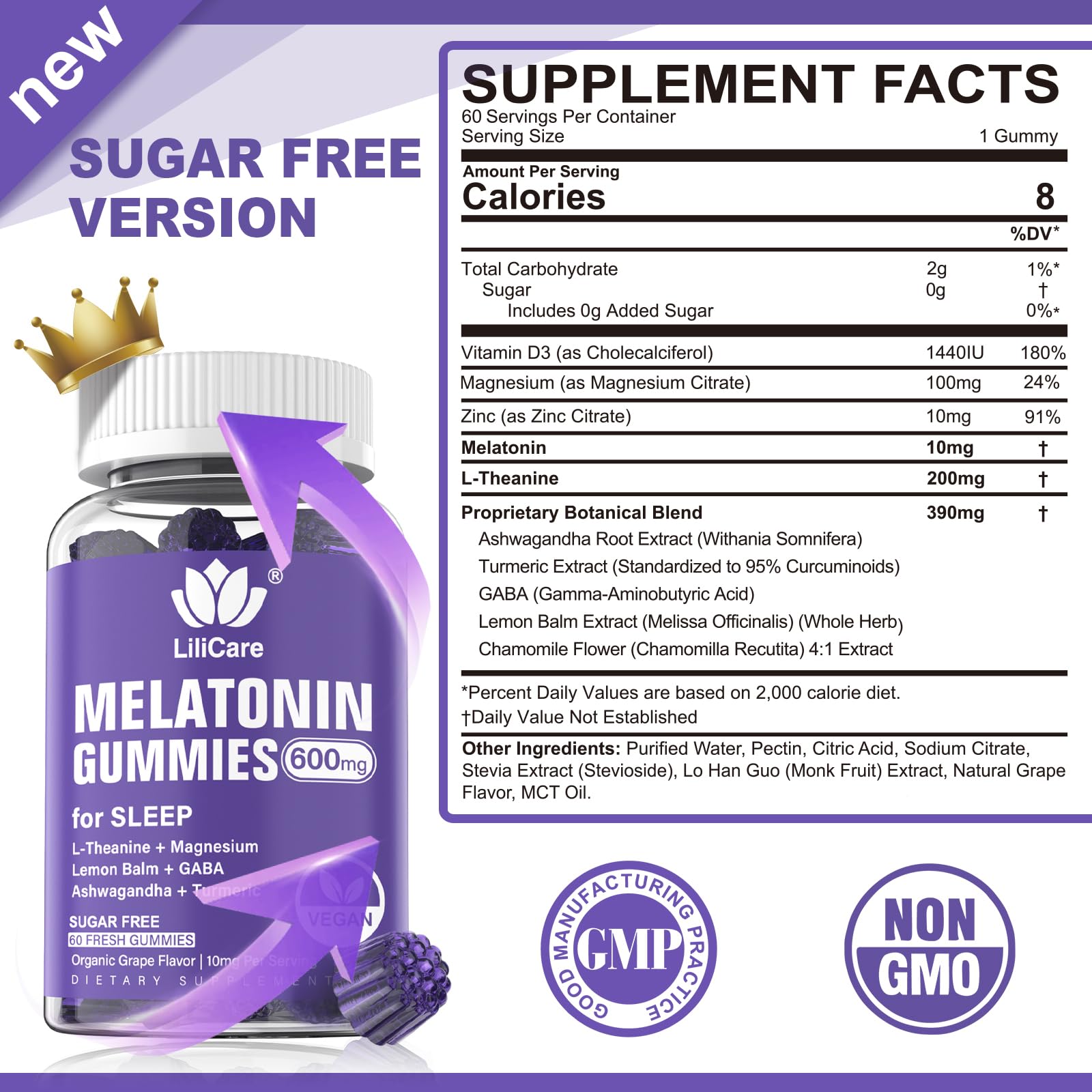 LILICARE melatonin gummies grape flavor for delicious sleep support.