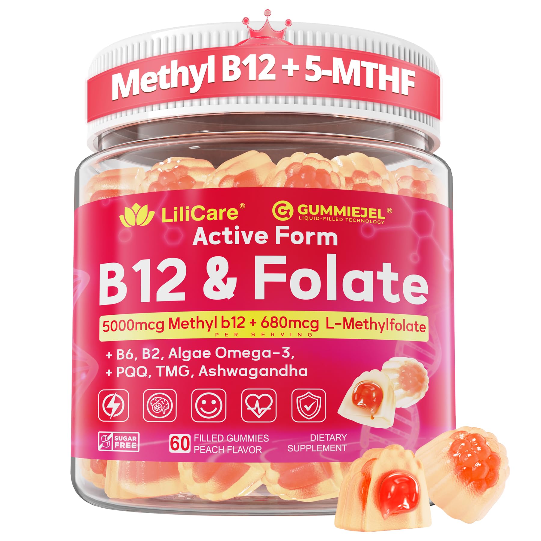 LILICARE Methyl B12 & Folate gummies bottle front for daily energy support