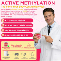 LILICARE gummies label detail highlighting bioactive B12 and 5-MTHF