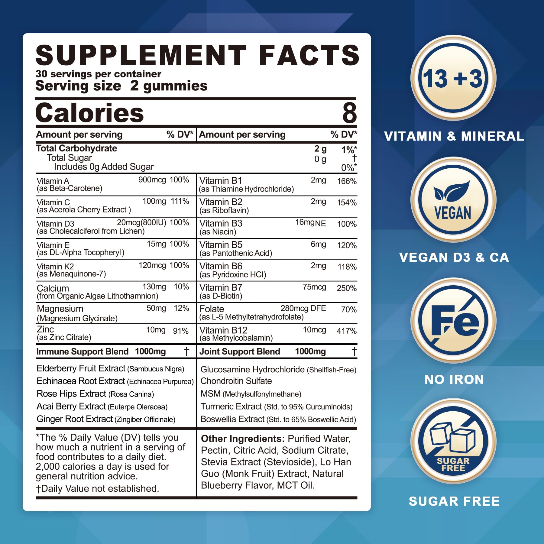 LILICARE blueberry-flavor gummies close-up for tasty daily nutrition.