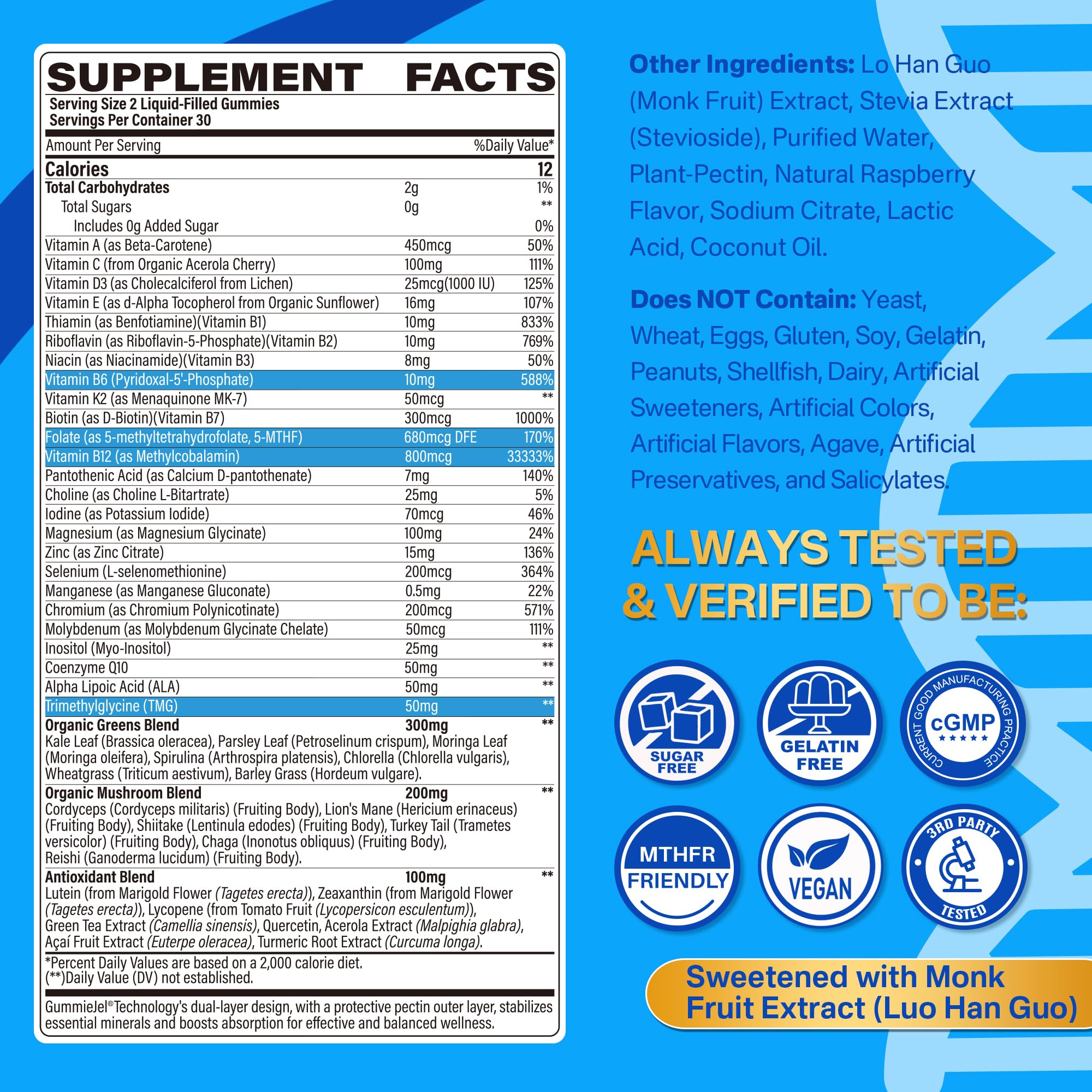 LILICARE methylated multivitamin gummies bottle closed highlighting colorful center.