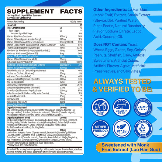LILICARE methylated multivitamin gummies bottle closed highlighting colorful center.