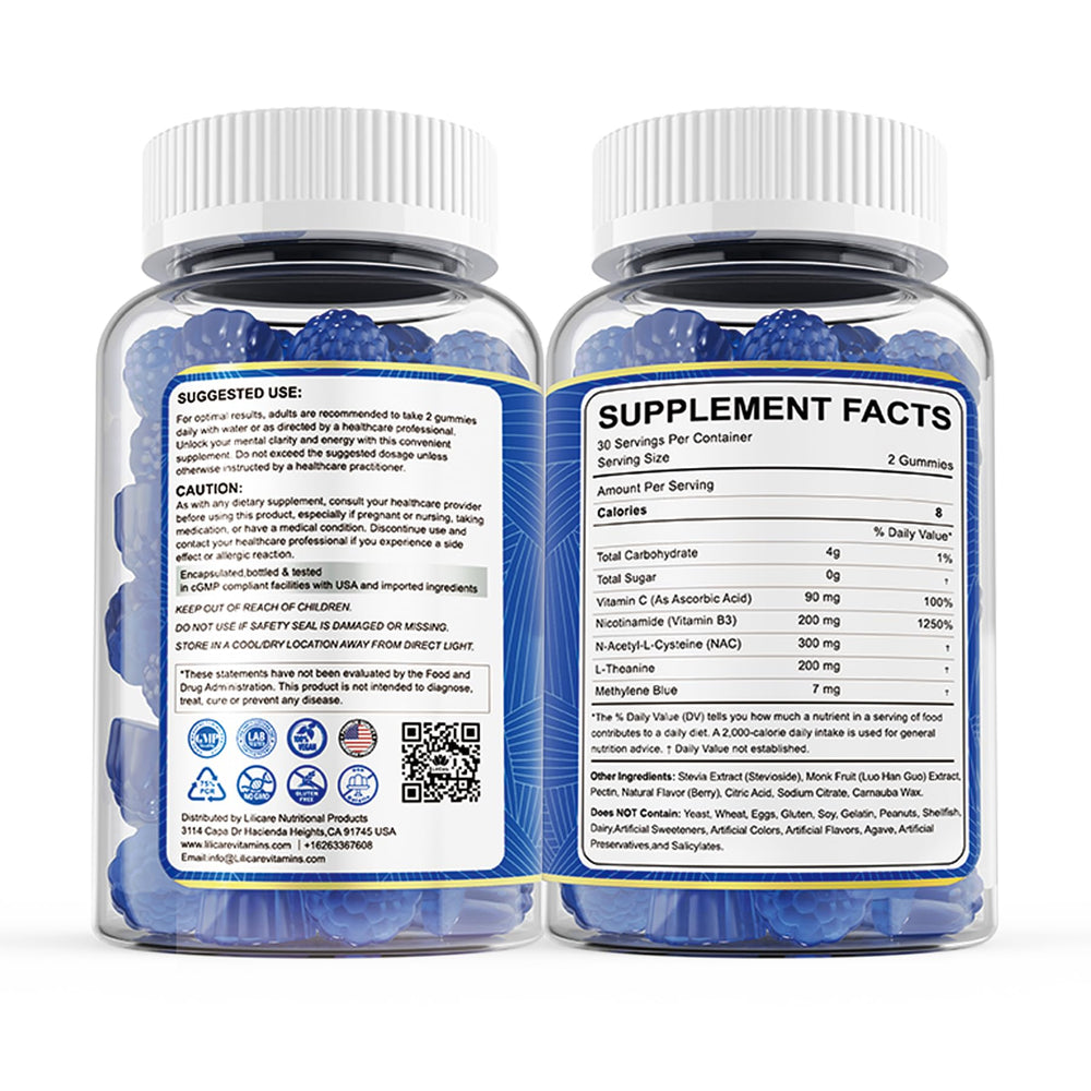 LILICARE Methylene Blue Gummies 60-count pack ready for daily routine.
