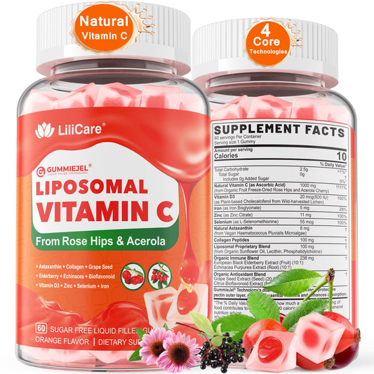 LILICARE natural liposomal vitamin C gummies jar close-up for daily immune-support.