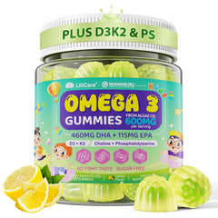 LILICARE Kids Omega-3 lemon bottle supports daily brain health.