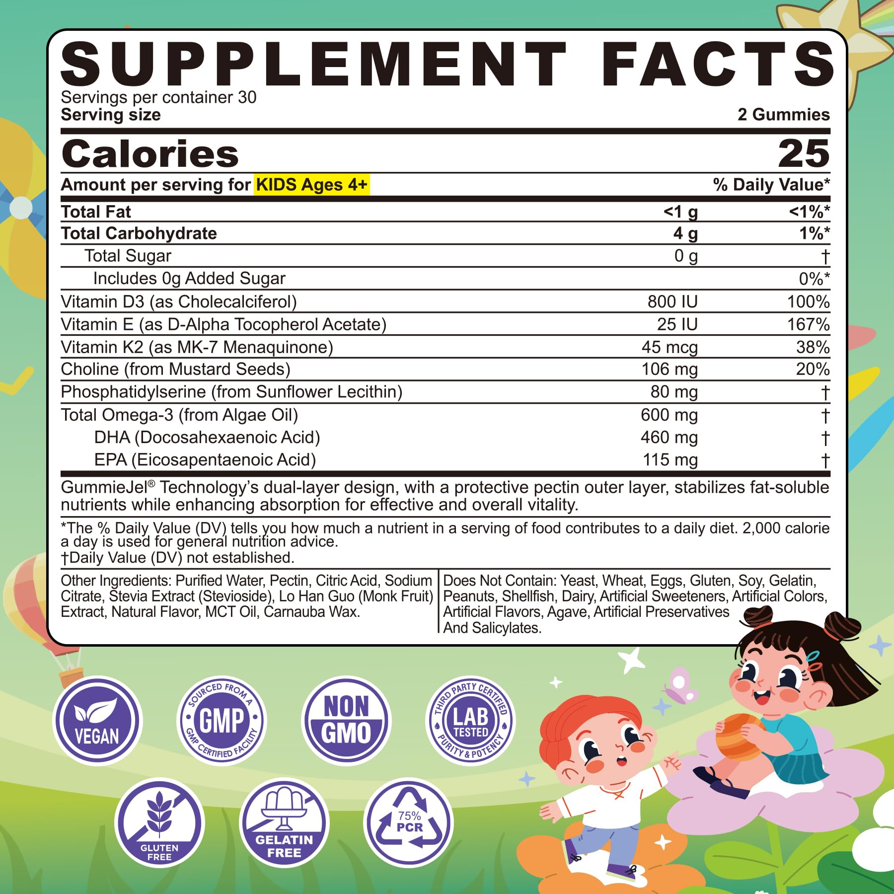 LILICARE Kids Omega-3 lemon gummies shown for easy daily nutrition.