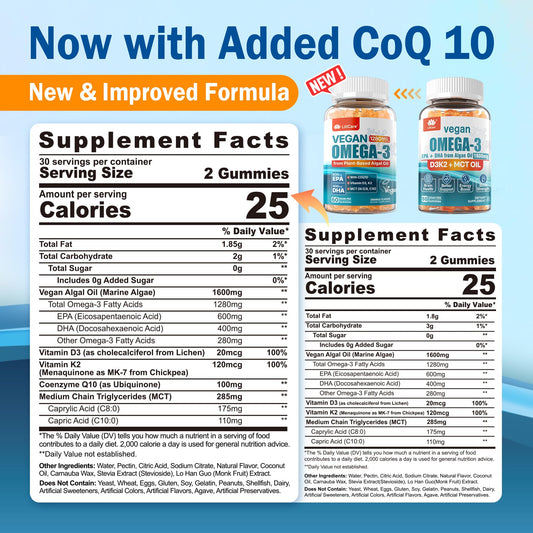 LILICARE gummies ingredients panel shows EPA 600mg and DHA 400mg per serving.