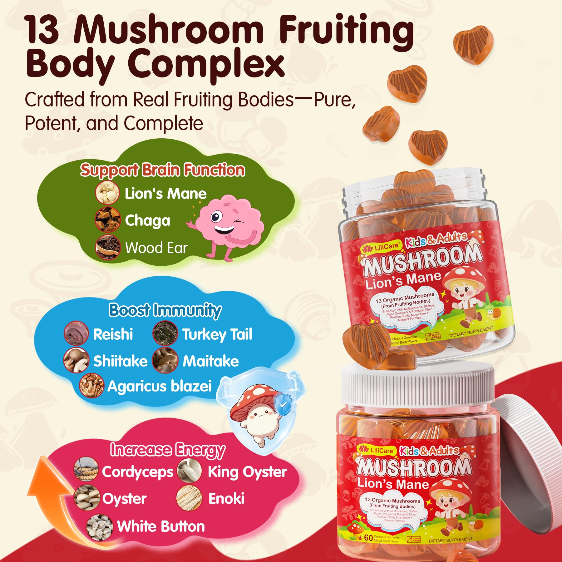 LILICARE vegan sugar-free gummies photo promotes guilt-free daily nutrition for the whole family