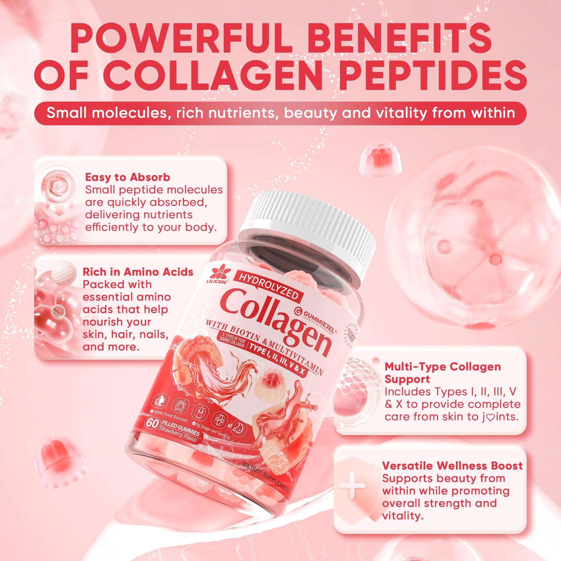 LILICARE vitamin blend label featuring Biotin and essential nutrients