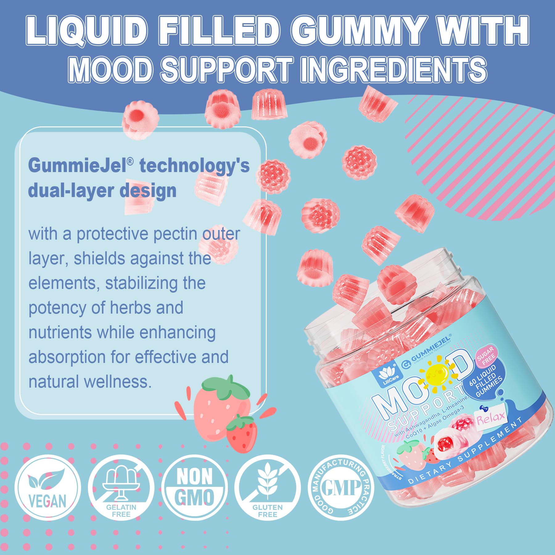 LILICARE vitamin D3 B6 boost gummies label suggests daily resilience.