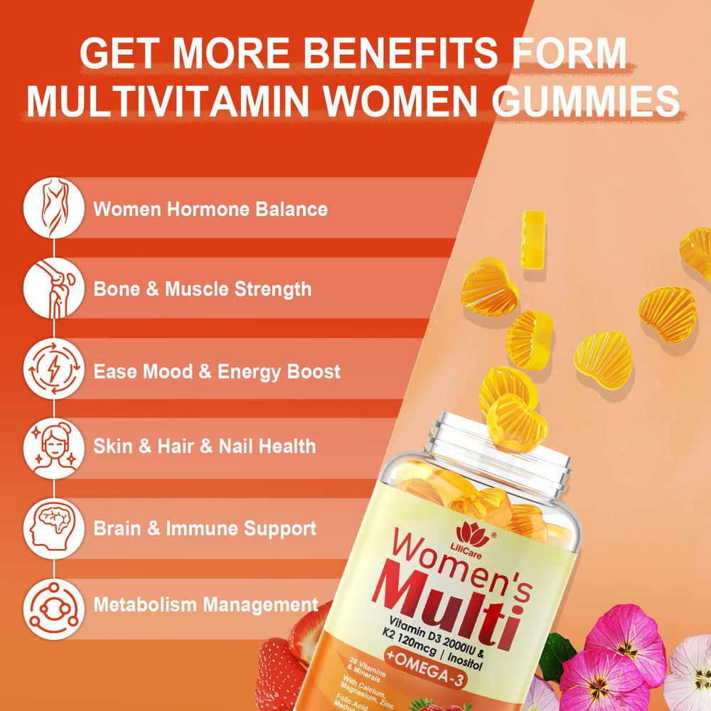 Gummy bottle label highlights D3, K2 and minerals for bone support