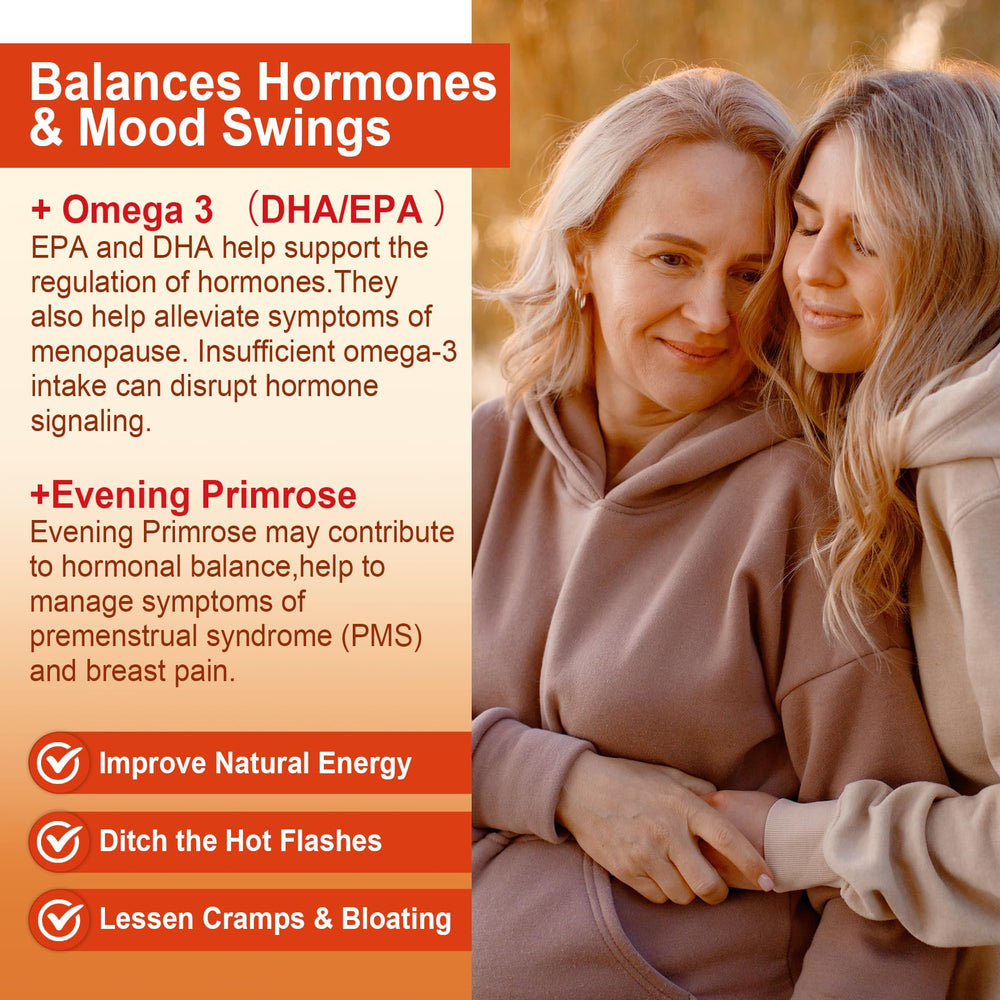 Omega-3 visual emphasizing potential brain and hormone balance benefits