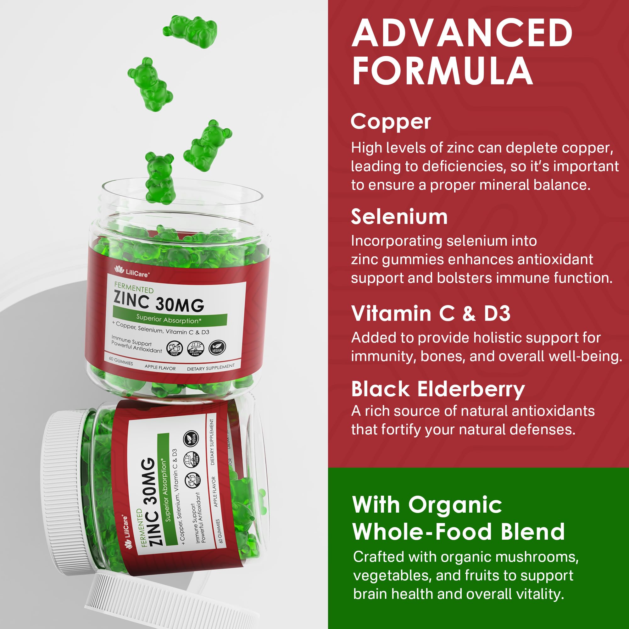 LILICARE Zinc Gummies elderberry blend indicating antioxidant support