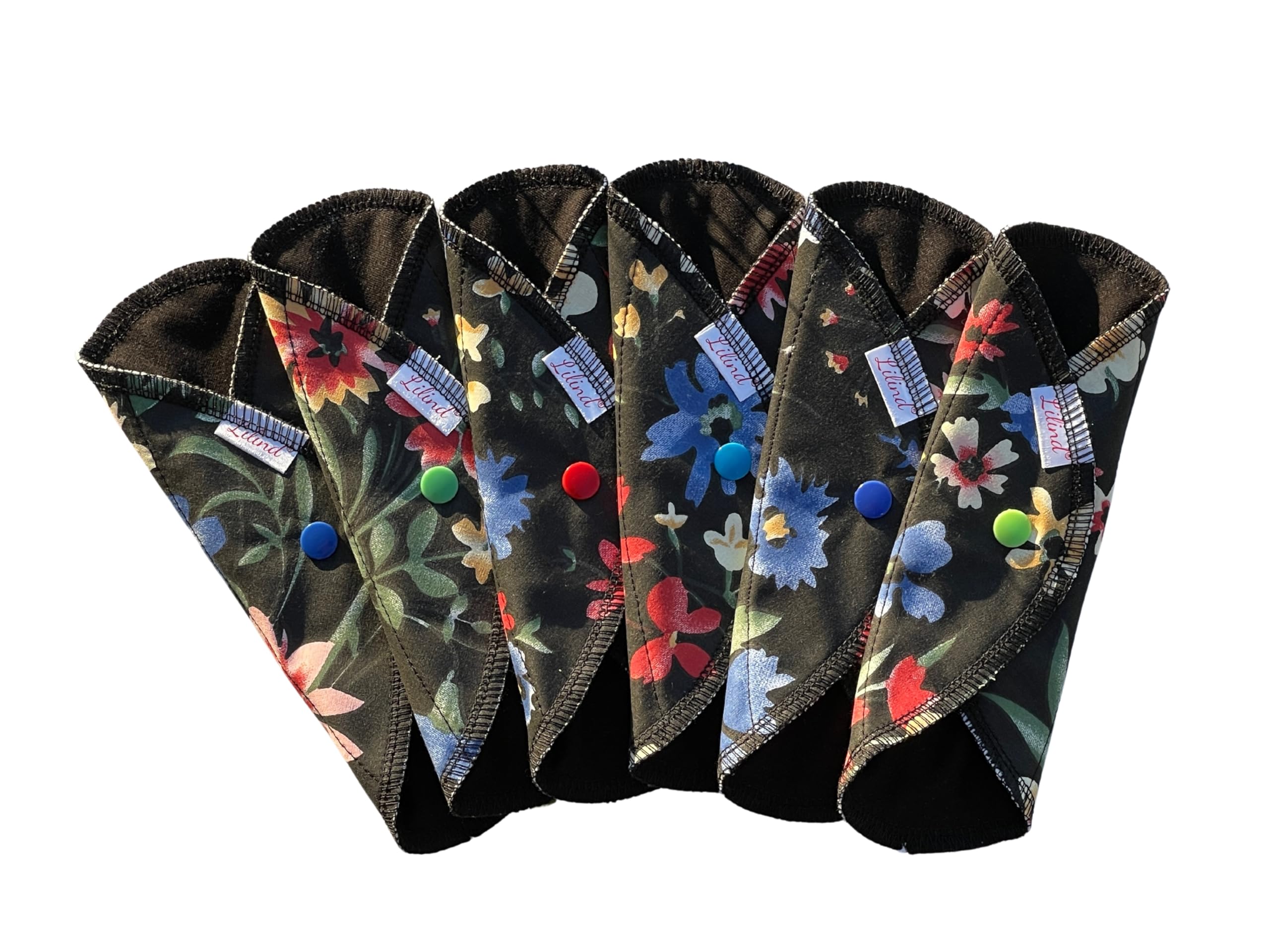Lilind 6-pack everyday black pantyliners show a reusable set for daily comfort