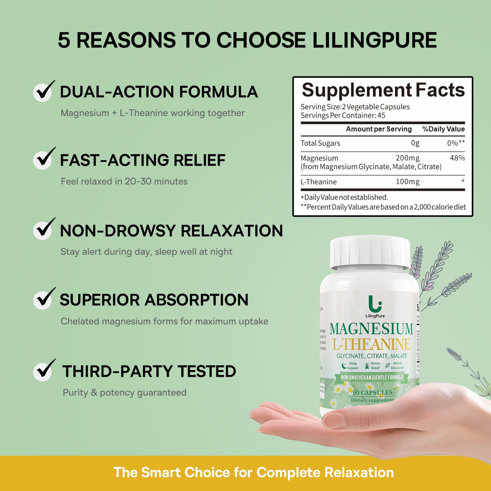 LilingPure Magnesium Complex nightstand scene for better sleep routine.