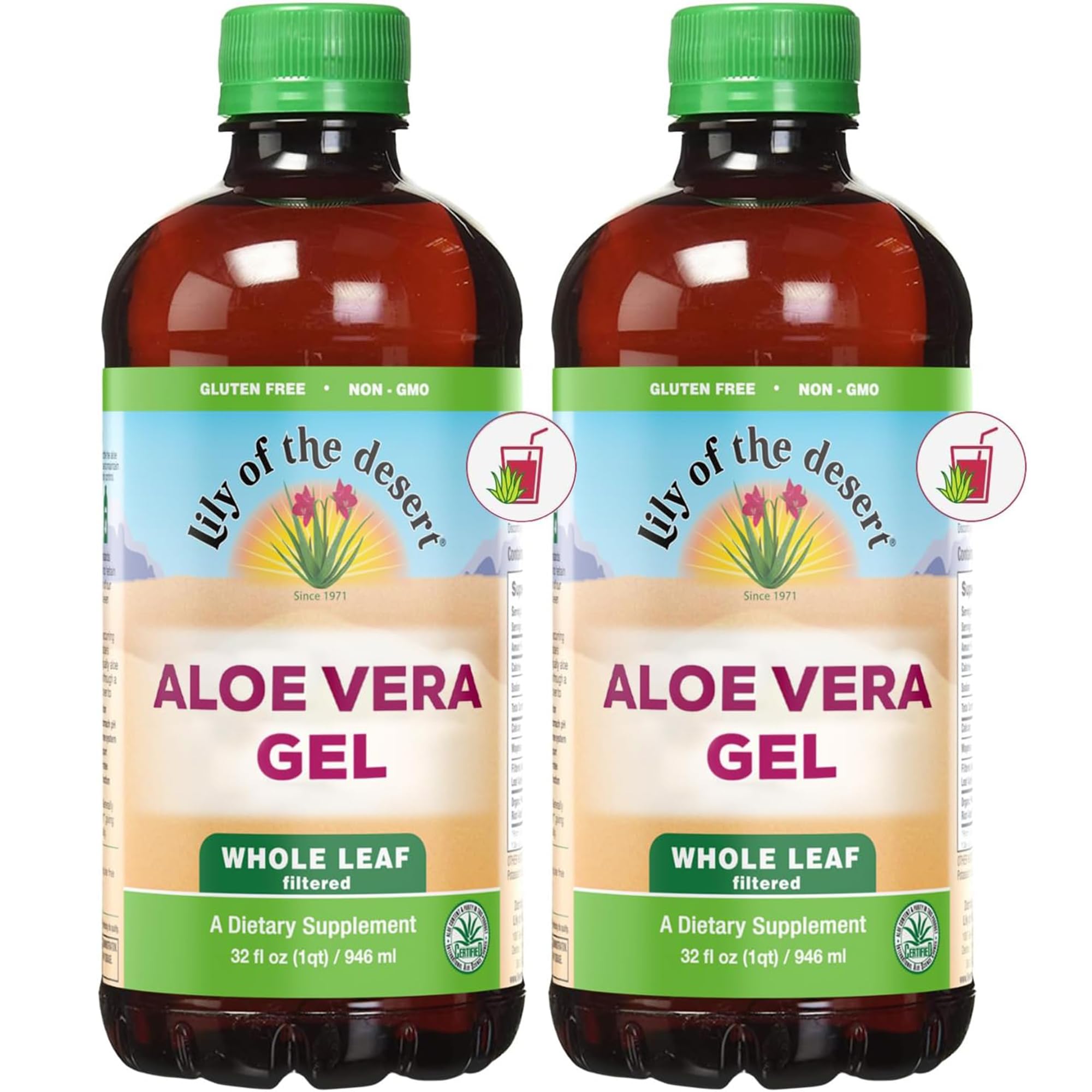 Lily of the Desert Aloe Vera Juice bottle front showing whole-leaf formulation for daily wellness
