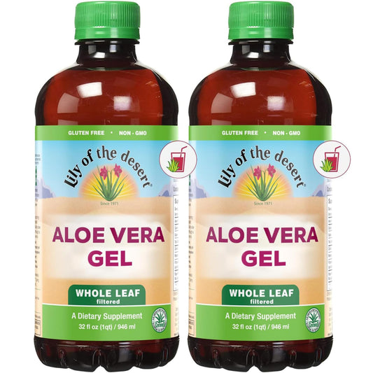 Lily of the Desert Aloe Vera Juice bottle front showing whole-leaf formulation for daily wellness