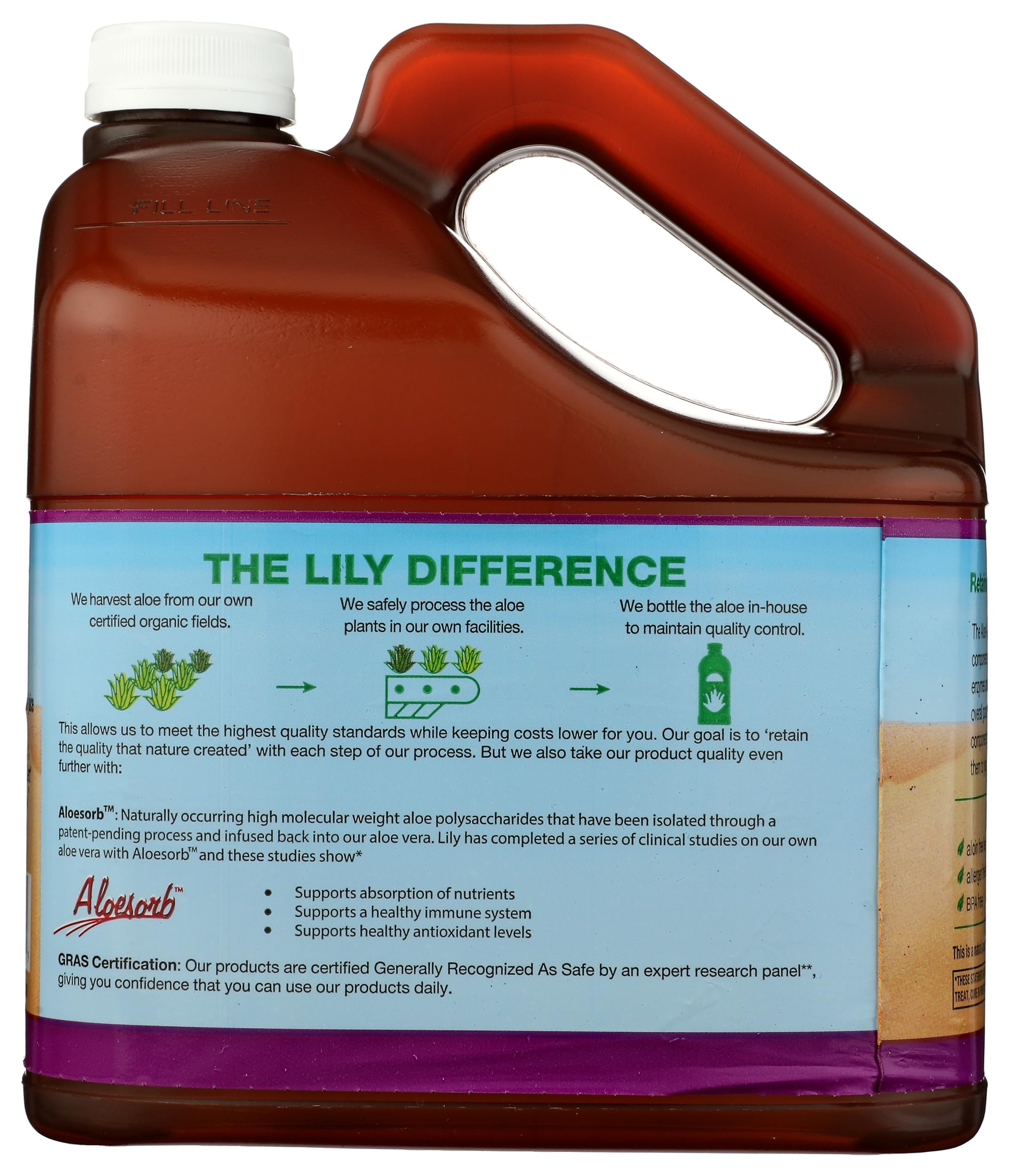 Portion-friendly measuring cup accompanies Lily of the Desert Aloe Vera juice
