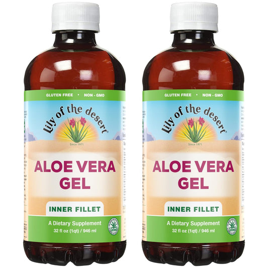 Lily Of The Desert Aloe Vera Gel; inner fillet thicker consistency for smooth sipping and gut support.