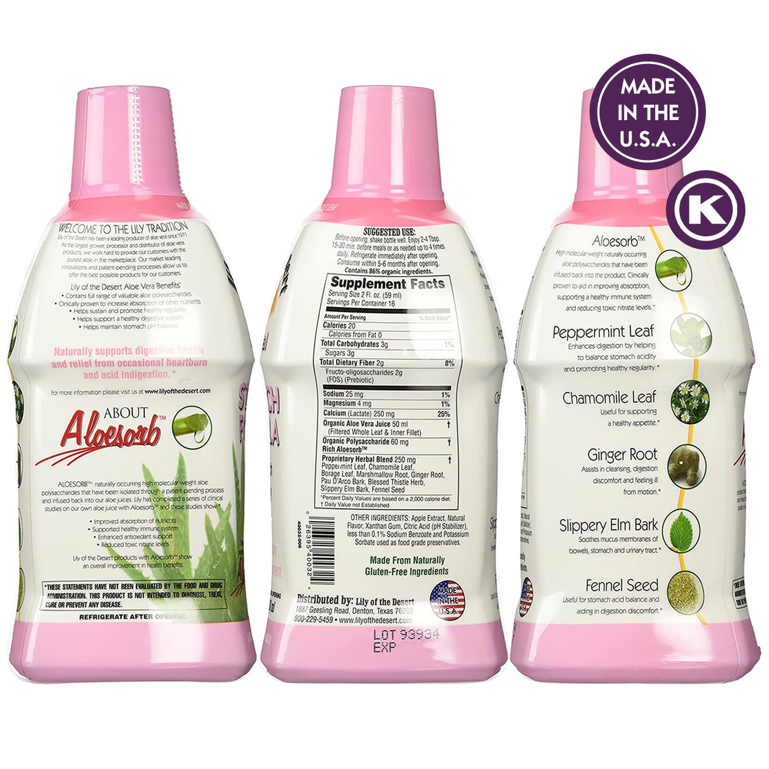 Lily Of The Desert Aloesorb-enhanced bottle supports aloe benefits in every sip.