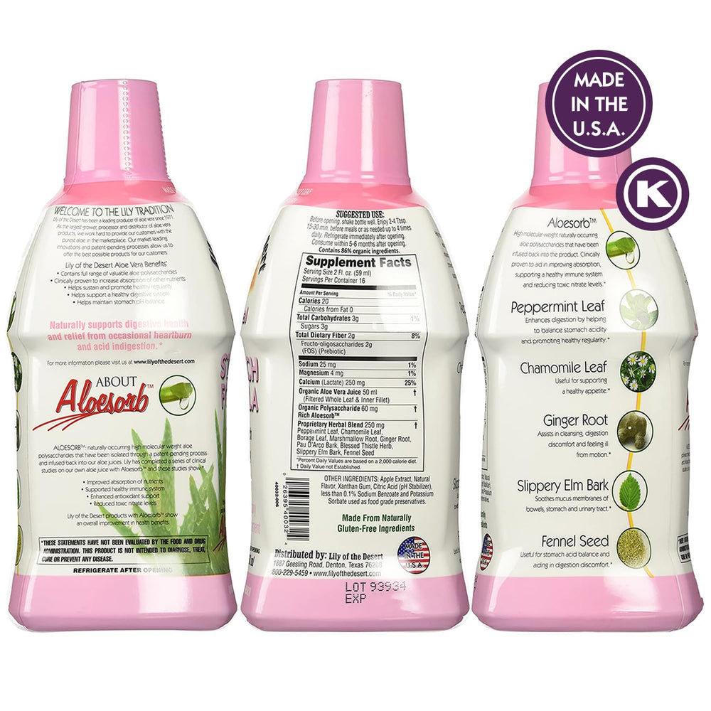Lily Of The Desert Aloesorb-enhanced bottle supports aloe benefits in every sip.