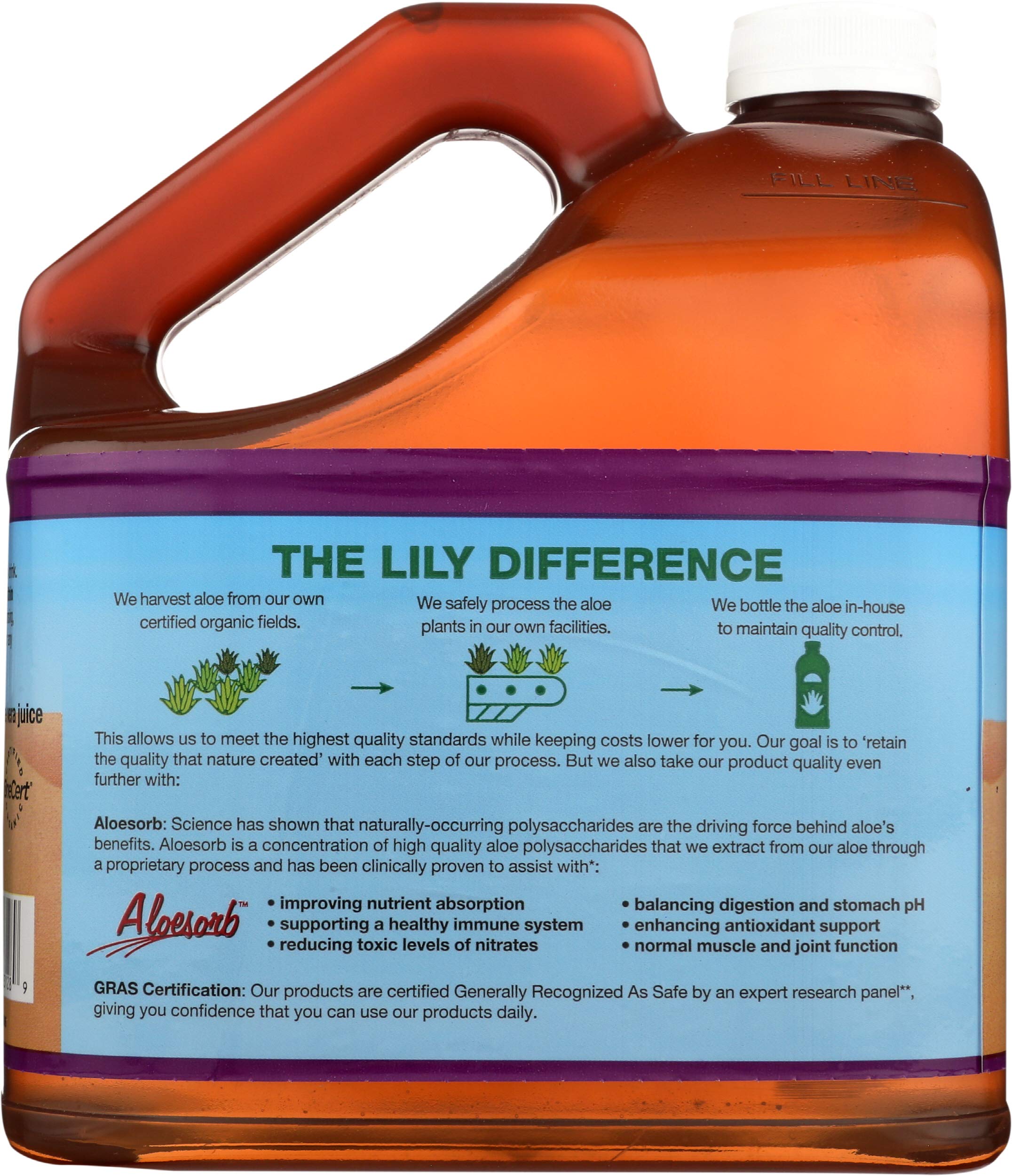 Lily Of The Desert 1 Gal label highlighting purity and organic sourcing