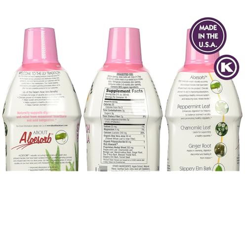 Lily Of The Desert Stomach Formula bottle side view highlights packaging and familiarity.