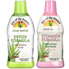 Lily Of The Desert Stomach Formula bottle on countertop for daily digestive comfort.