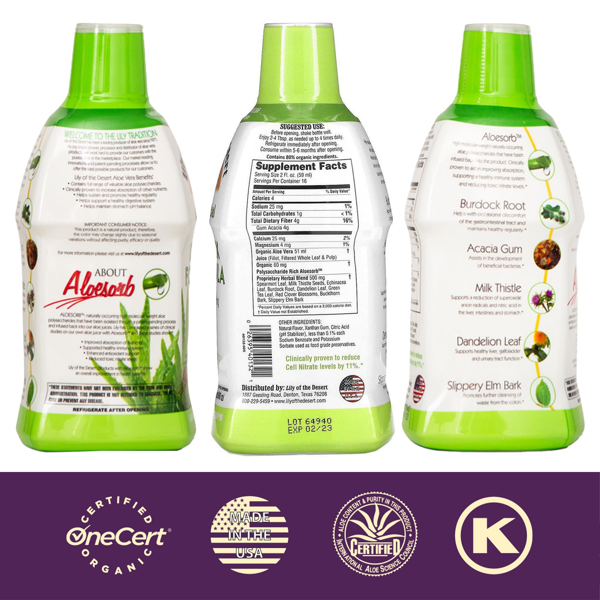 Pouring Lily of the Desert Detox Formula into a glass for easy daily use