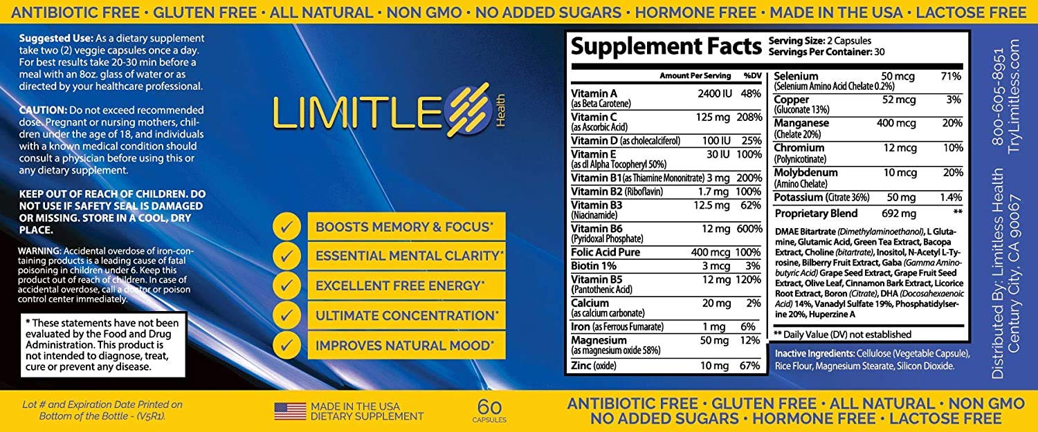 Limitless Health capsules close-up for focus-enhancing daily use.
