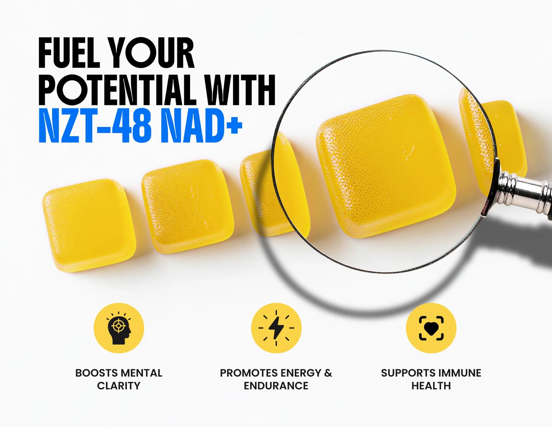 LIMITLESS X NZT-48 NAD+ gummies close-up mango flavor sparks routine motivation.