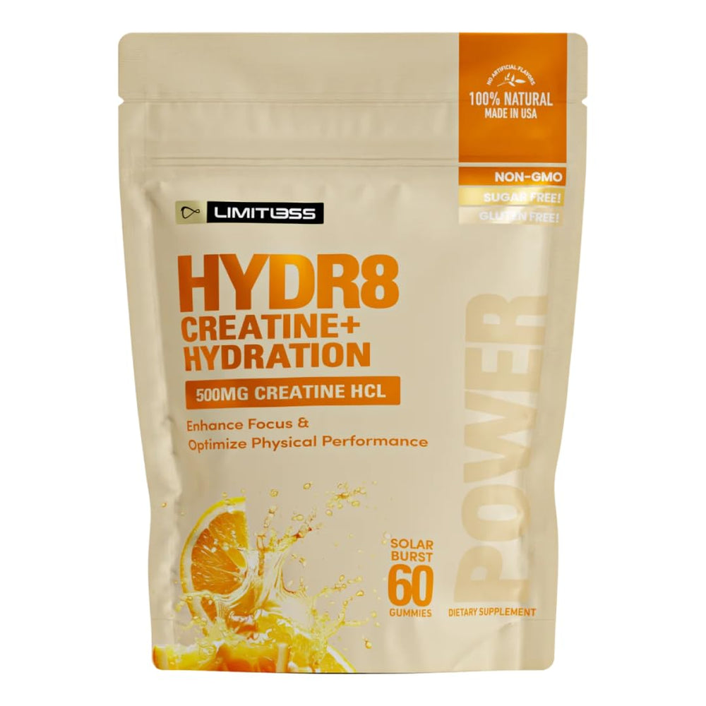 Limitless X HYDR8 gummies bottle enhances hydration and energy during workouts