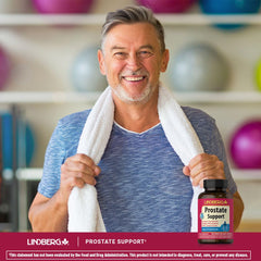 Lindberg Prostate capsules and bottle layout, emphasizing a broad-spectrum blend.