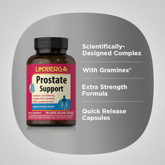 Lindberg Prostate capsules on a white background, featuring zinc and lycopene in the blend.