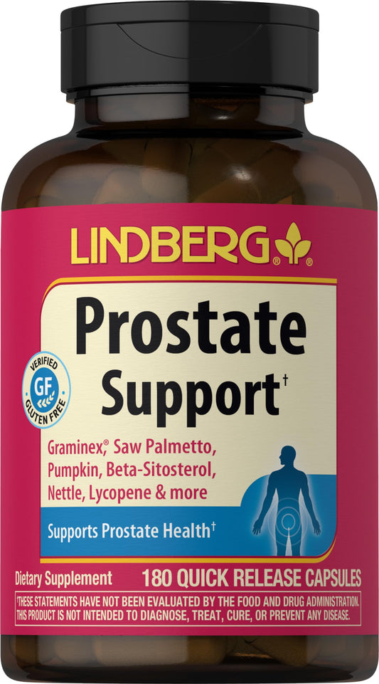 Lindberg Prostate Supplement bottle front, potential support for normal urinary function.