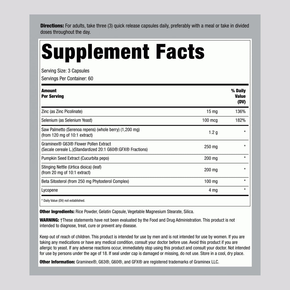 Lindberg Prostate Supplement capsules close-up, highlighting saw palmetto and pumpkin seed extracts.