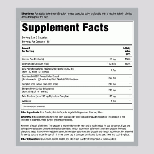 Lindberg Prostate Supplement capsules close-up, highlighting saw palmetto and pumpkin seed extracts.