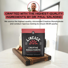 Lineage Provisions creatine with sea salt shows smooth mixing for hydration-friendly shakes.
