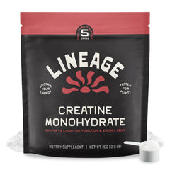 Lineage Provisions micronized creatine bottle shown, ideal for daily training supplementation.