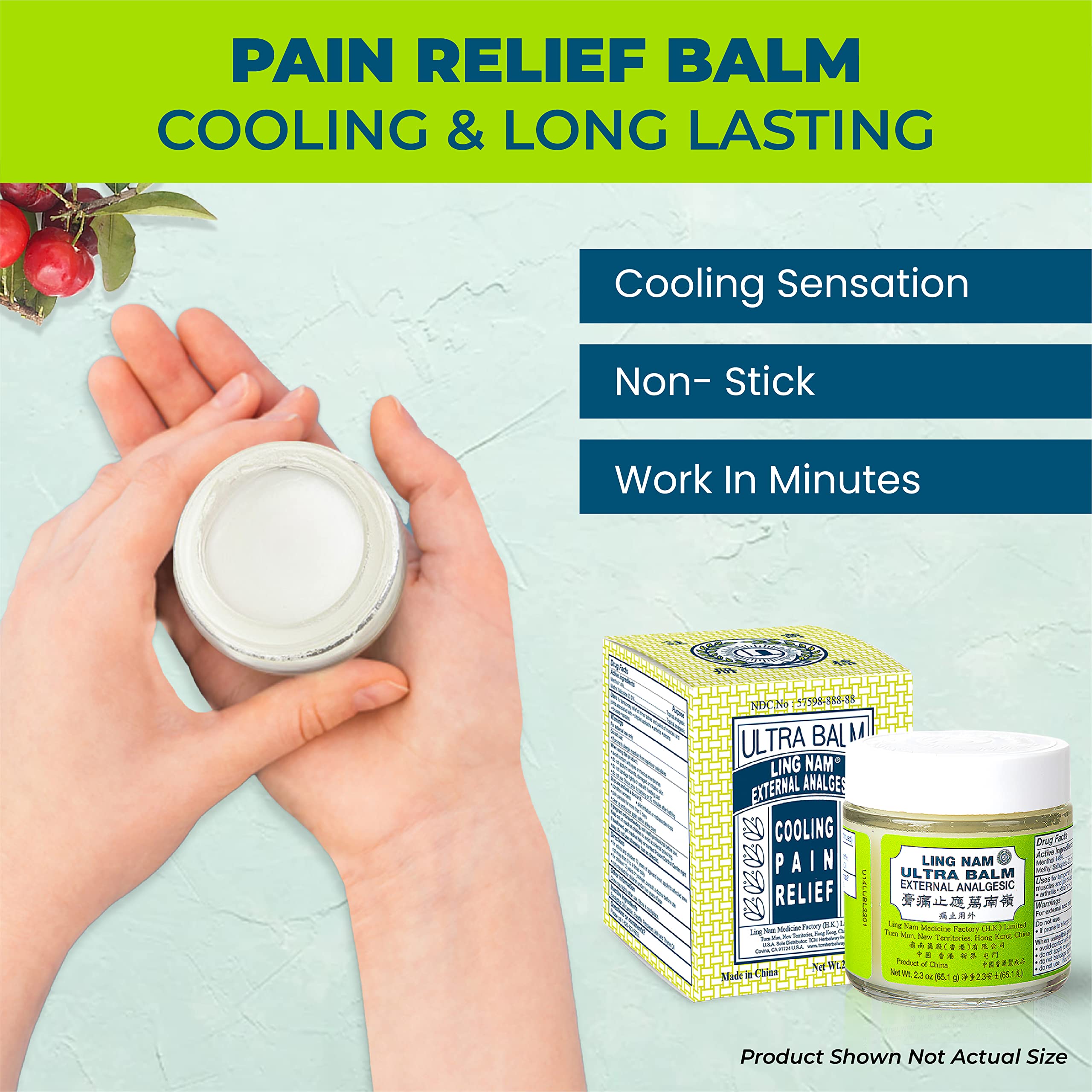 Ling Nam Ultra Balm back application demonstrates cooling muscle relief