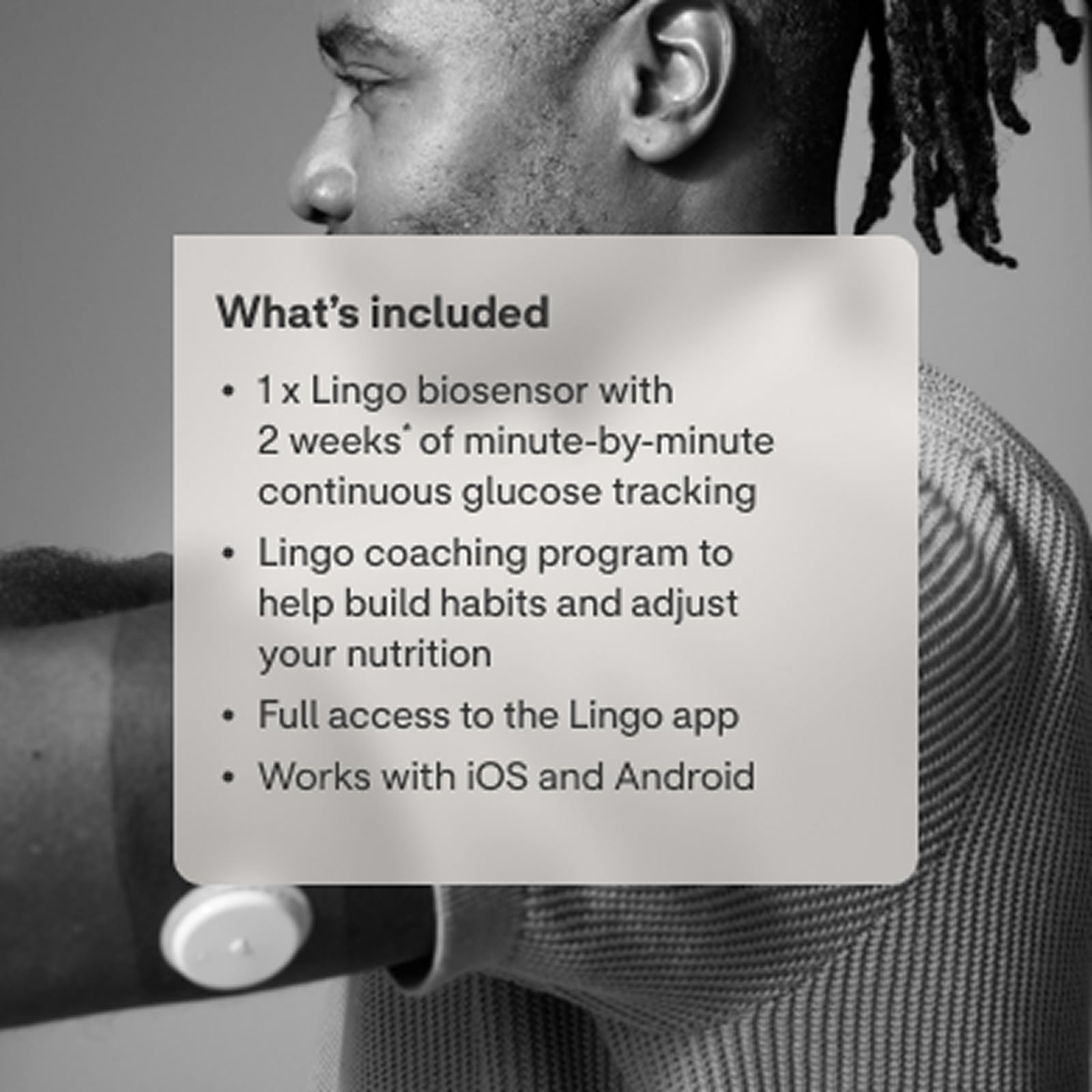 Lingo biosensor replacement program highlighting free replacement policy.