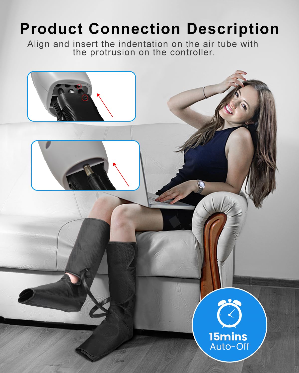 LINGTENG air compression leg massager extension piece image reveals adjustable fit for several users.