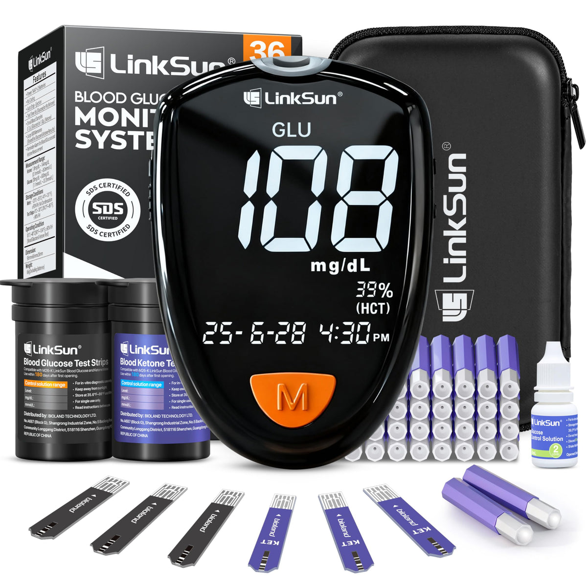 LinkSun M26-K glucose/ketone meter with strips for quick home testing