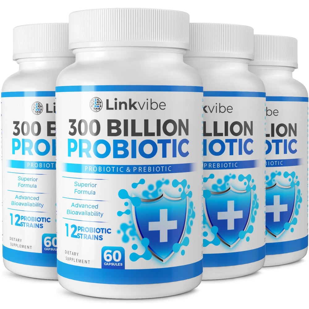 Linkvibe probiotic bottle with capsules for everyday digestion.