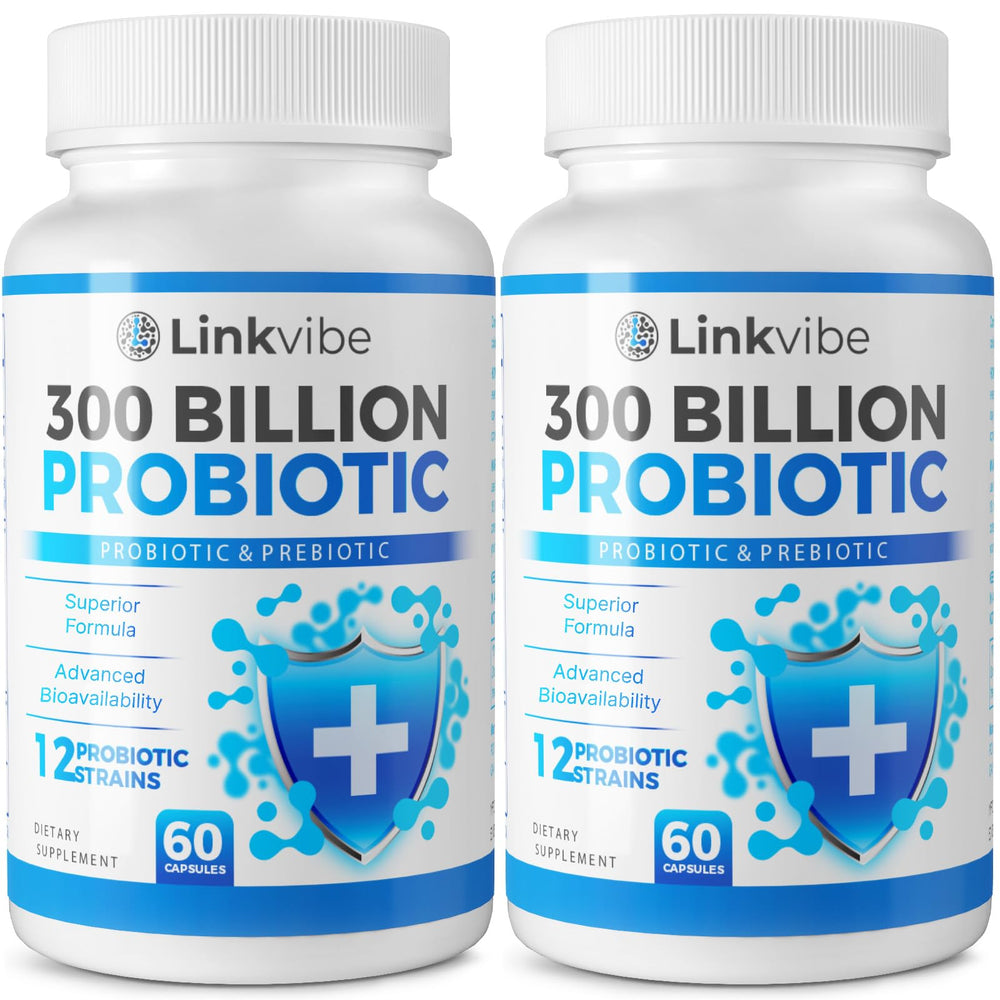 Linkvibe probiotic 300B bottle showing capsules for gut balance