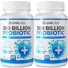 Linkvibe probiotic 300B bottle showing capsules for gut balance