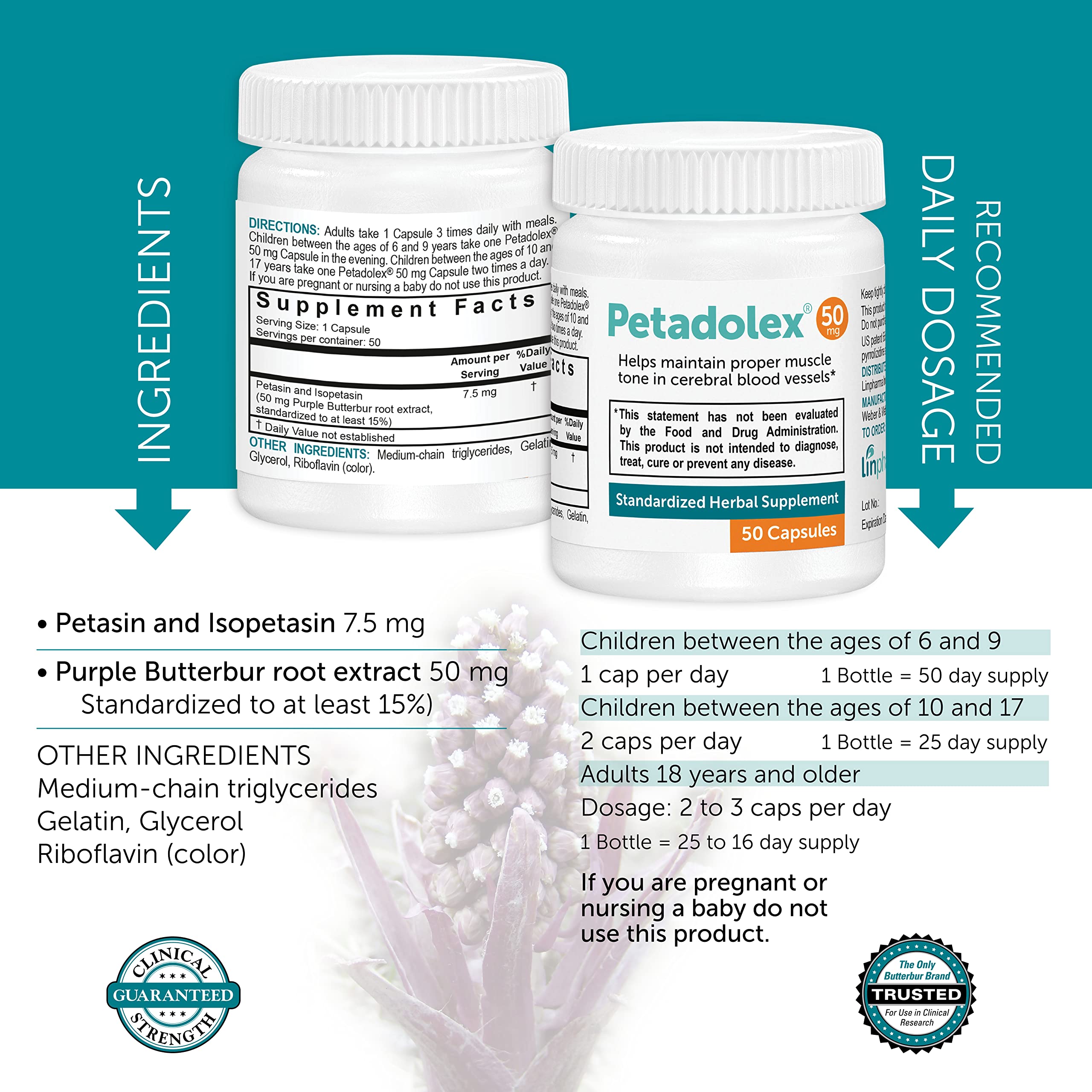 Linpharma Petadolex study note referencing independent outcomes for headaches.