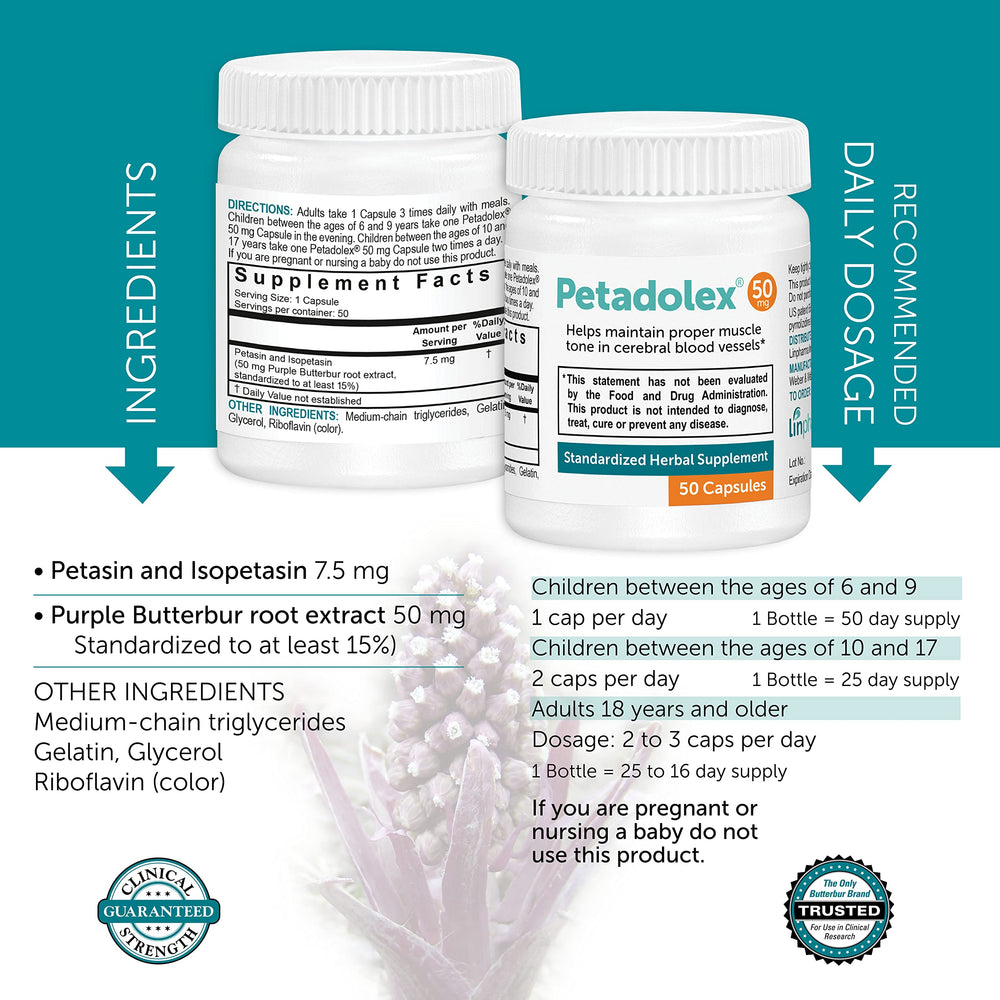 Linpharma Petadolex study note referencing independent outcomes for headaches.