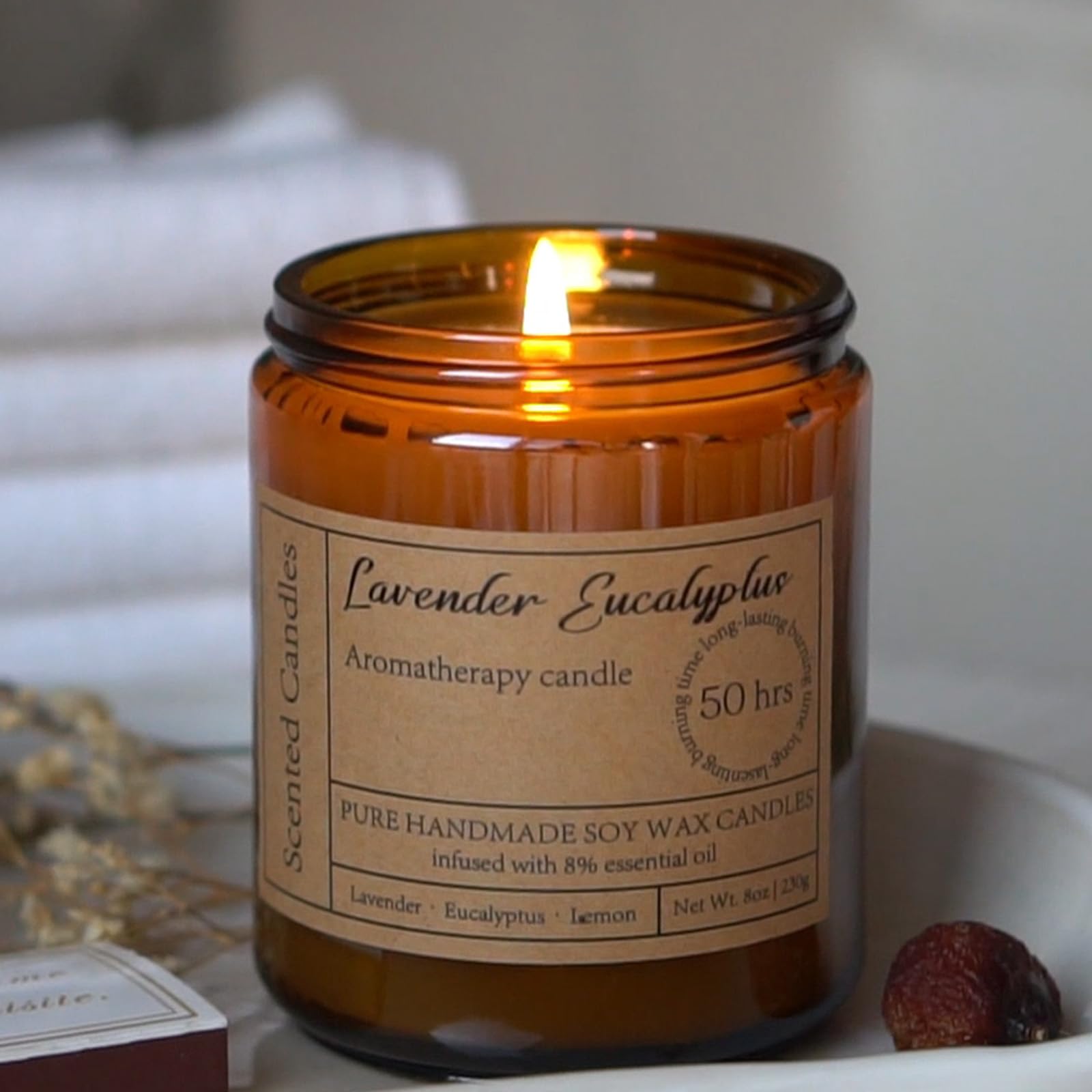 Liofeve Lavender Eucalyptus candles in a room creating spa-like ambience