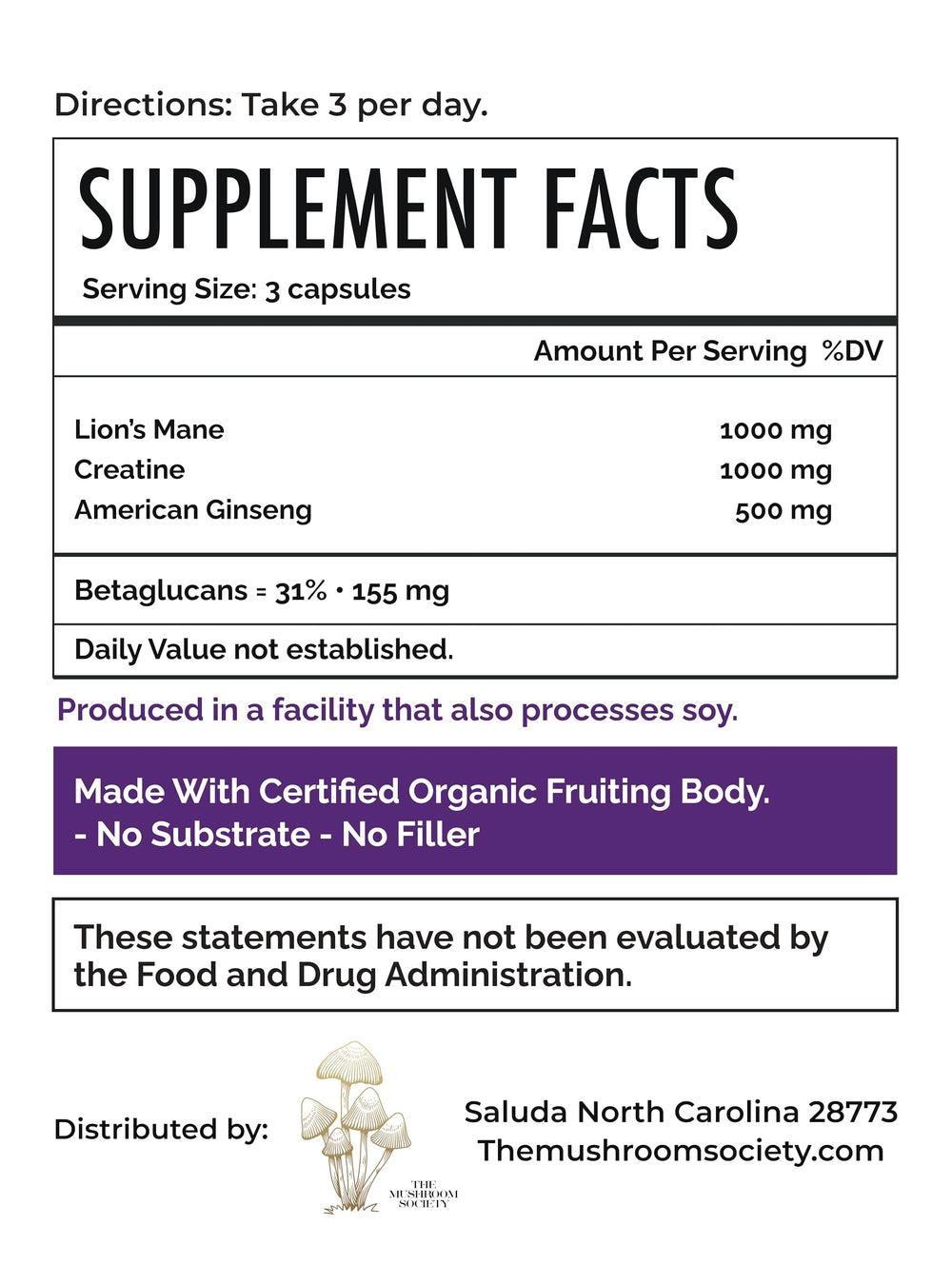 Lion's Mane capsules close-up from The Mushroom Society highlighting cognitive support.